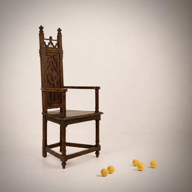 High Medieval Carved Wooden Armchair, France, 1900 For Sale - Image 10 of 10