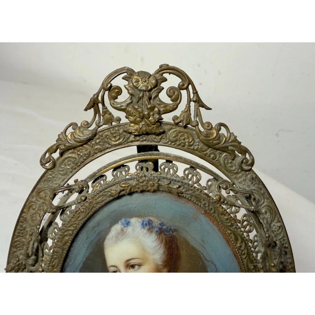 19th Century Antique 1800's Original Hand Painted Miniature Victorian Lady Portrait Framed For Sale - Image 5 of 11