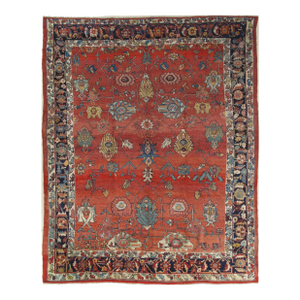 Antique North West Persian Carpet, Handmade Rust Red, Navy, Wool, Allover Design