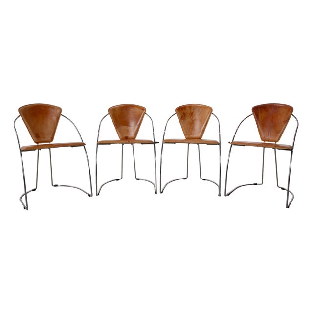 Interio Croma Steel Tube Chairs in Natural Leather, Set of 4 For Sale