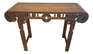 Carved Oak Vintage Asian Style Console Table