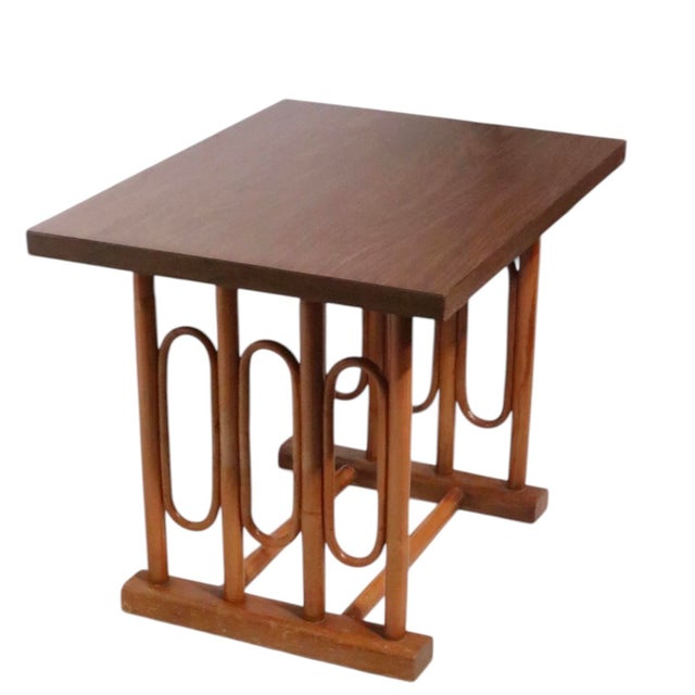 Stylish Mid Century bamboo and faux wood ( formica ) table, in excellent, original, clean and ready to use condition. the...