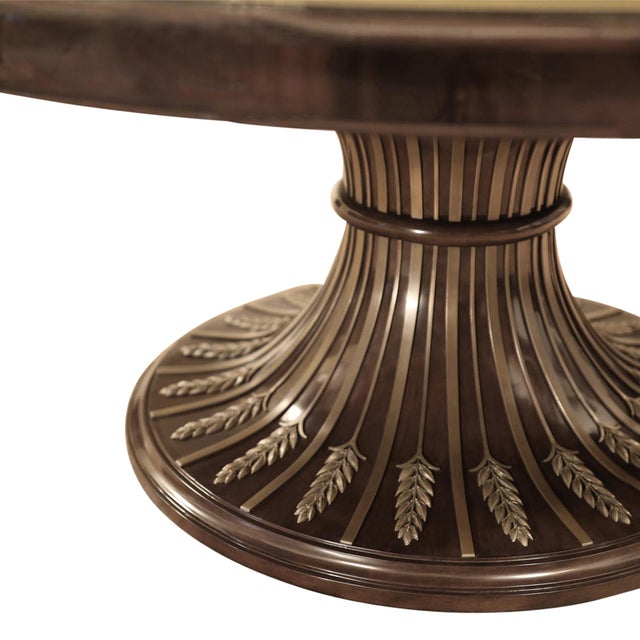 2020s Modern Round Extendable Dining Table, Exquisite Pedestal Perimeter Table With Leaves and Leaf Storage Cabinet For Sale - Image 5 of 12