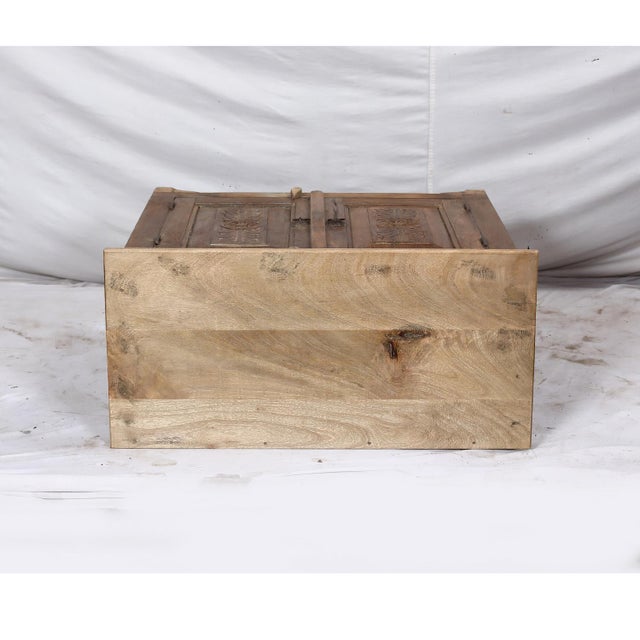 Farmhouse Two-Door Nightstand Made From Antique Indian Teakwood Architectural Elements For Sale - Image 3 of 7