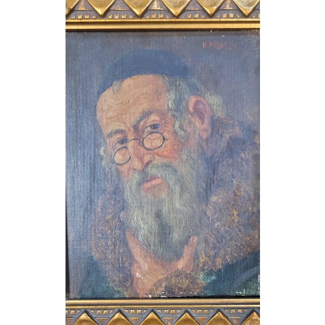 H Moser 19th C. Oil on Wood Panel Portrait of a Rabbi Mounted in a Gilt Frame For Sale In Philadelphia - Image 6 of 9