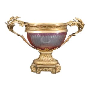 Antique Ruby Cut-to-Clear Glass and Gilt Bronze Centerpiece Bowl