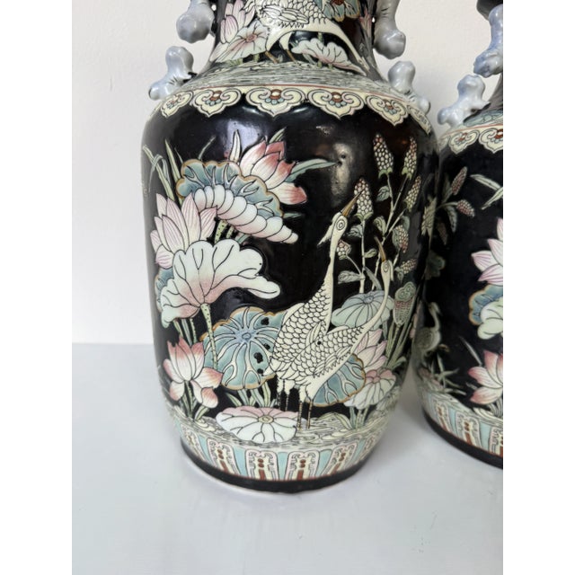 Vintage Chinese Hand-Painted Porcelain Vases – A Pair/ Sold For Sale - Image 4 of 12