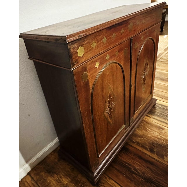 Carved Rosewood Hall Cabinet With Brass Inlay in Colonial Anglo-Indian Style For Sale - Image 4 of 4