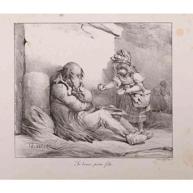 La Bonne petite fille is an Original Lithograph realized by Nicolas Toussaint Charlet (1792-1845). Signed on the plate....