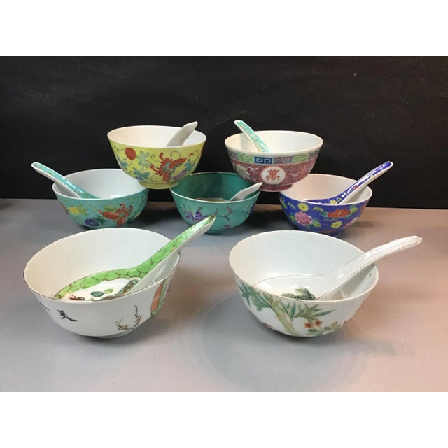 Assembled Set of 7 Chinese Export Bowls With Spoons For Sale - Image 11 of 12