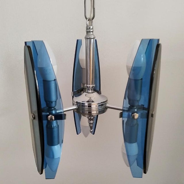 Mid-Century Modern Vintage Italian Blue and Smoked Glass Pendant Lamp by Veca, 1970s For Sale - Image 3 of 9