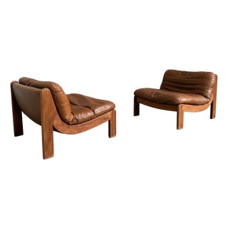 Mid-Century Modern Leather Lounge Chairs, 1970s, Set of 2 For Sale