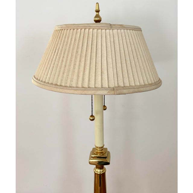 Hollywood Regency Vintage Tall Brass Candlestick Lamp With Shade For Sale - Image 3 of 10