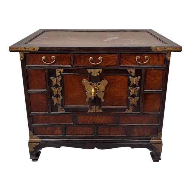 Antique 19th Century Korean Bandaji Elm & Brass Butterfly Chest For Sale