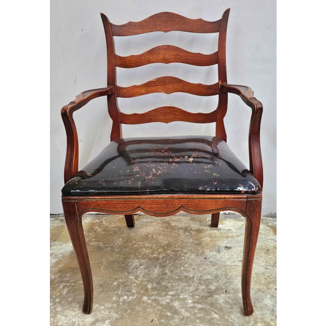 Pair of French Country Mahogany and Upholstered Ladderback Armchairs For Sale In Washington DC - Image 6 of 8