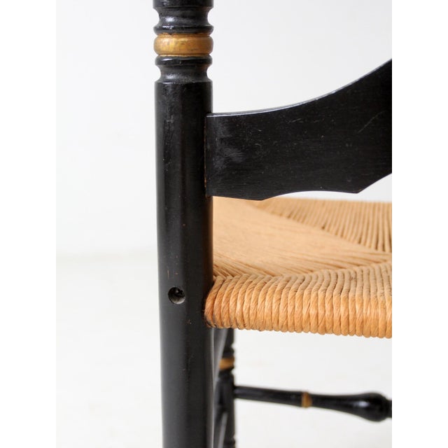 Vintage Hitchcock Style Ladder Back Chair With Rush Seat For Sale - Image 12 of 15