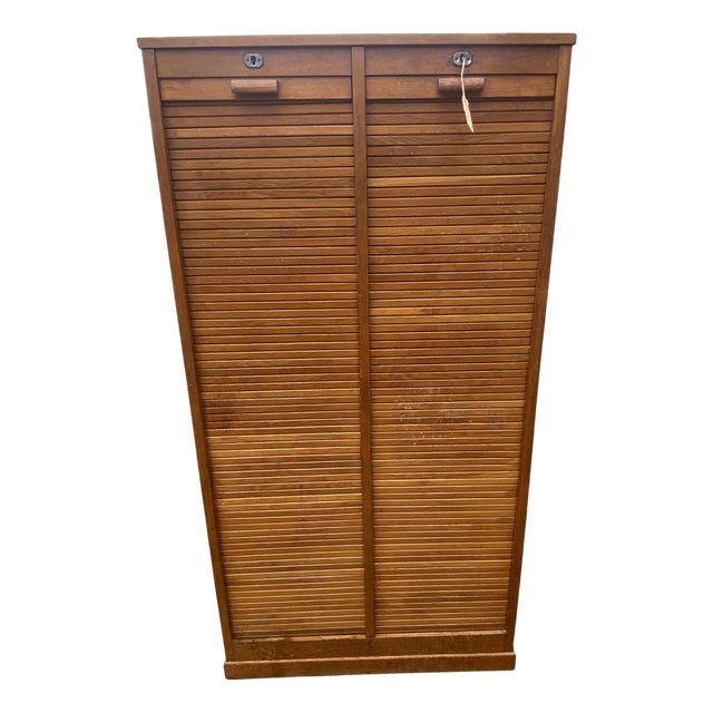 Oak Double Column Roll-Top Filing Cabinet, 1950s For Sale