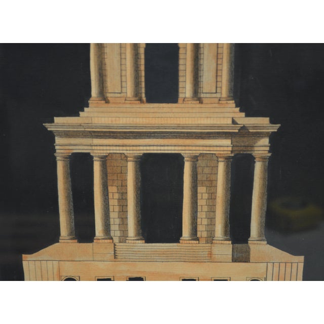 French Pair Antique Architectural Engravings in Fine Gilt & Lacquer Modernist Frames For Sale - Image 3 of 8