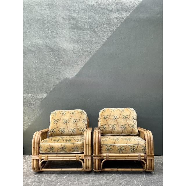These exceptional Bielecky Brothers lounge chairs embody the peak of mid-century tropical luxury. Handcrafted with thick,...