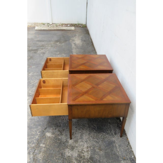 Kittinger Parquet Top Mid Century Modern Side End Bedside Tables a Pair 6060 For Sale - Image 12 of 18