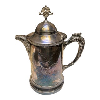 Late 19th Century Victorian Silverplate Lidded Water Pitcher with Embossed & Etched Floral Pattern For Sale