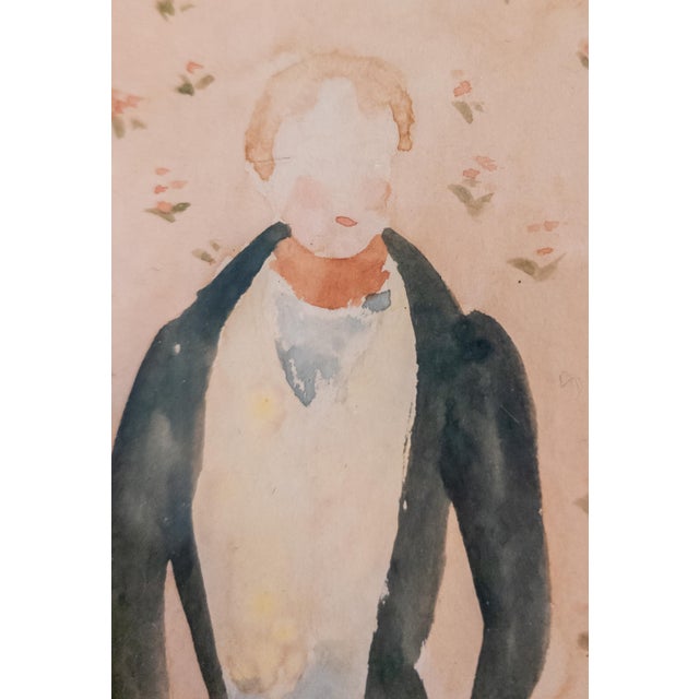 American 19th Century American Folk Art Watercolor Portrait of a Gentleman For Sale - Image 3 of 10