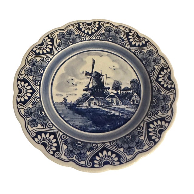 Vintage Delft Decorative Scalloped Wall Plate. Plate Numbered 130020. Hand Painted. Made in Holland. Traditional Windmill...