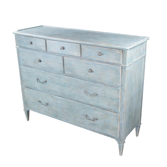 Modern Late 20th Century Woodbridge Furniture Marseille Scrubbed Blue Chest of Drawers Dresser , Attributed For Sale - Image 3 of 12