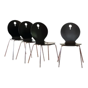 Vintage Italian Modern Black Lacquered Bentwood Stackable Chairs by Calligaris, Set of 4