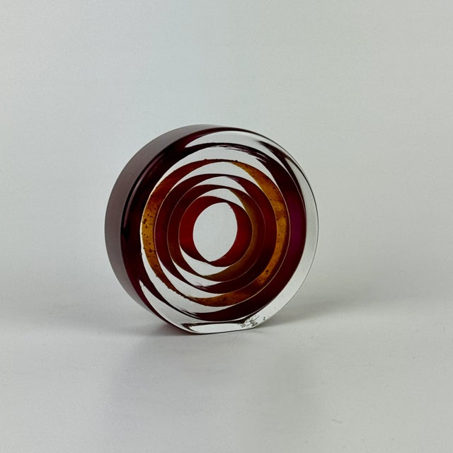 A unique one of a kind vintage small round modern art glass sculpture. It's minimal in design yet impactful. Like a...