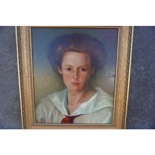 Realism Early 20th Century Portrait of a Girl, Artist Unknown, Oil on Board For Sale - Image 3 of 5