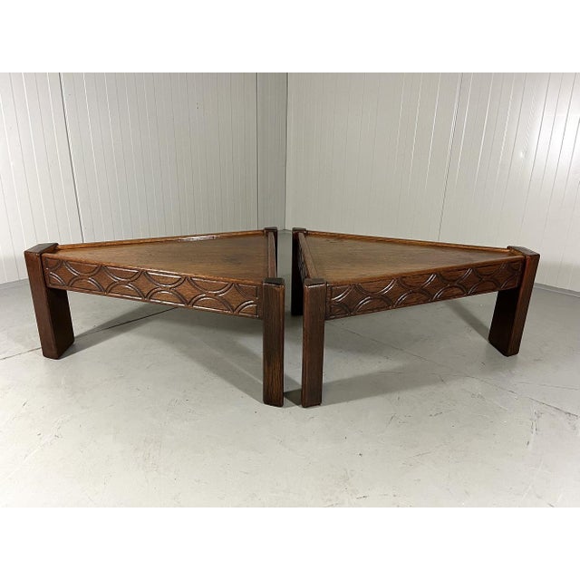 Brutalist Triangular Shaped Oak Coffee Side Tables, 1970s, Set of 2 For Sale - Image 18 of 18