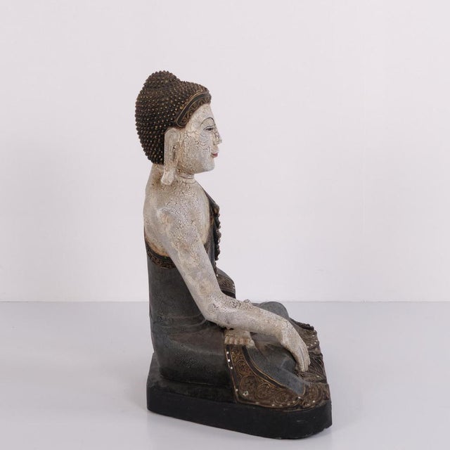 Buddha Figure in Carved Wood, Thailand, 1920 For Sale - Image 4 of 10