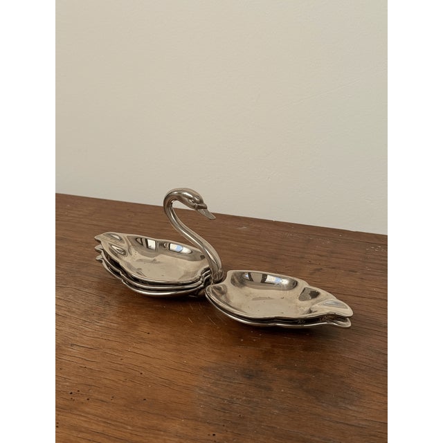 Vintage Silver-Plated Stackable Swan Ashtray Set from Seba England, Set of 5, in Good conditions. Designed 1960 to 1969...