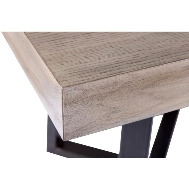 Contemporary Oak Top in Ruffino on Cross Design Ebony Patina Steel Base For Sale - Image 3 of 5