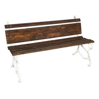 Art Deco Italian Wooden and White Cast Iron Bench, 1930s For Sale