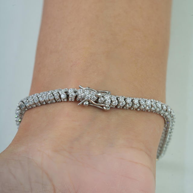 1980s Vintage Style Pavé Set White Zircon Tennis Bracelet in Sterling Silver 7 Inch For Sale - Image 10 of 14