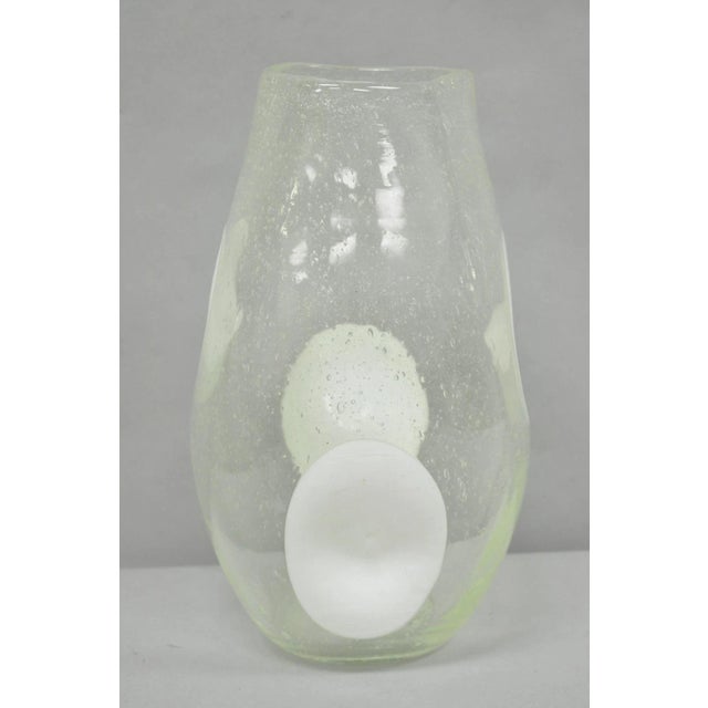 Vintage Mid Century Italian Modern Pulegoso Bubble Glass White Dimple 14" Vase For Sale - Image 4 of 15