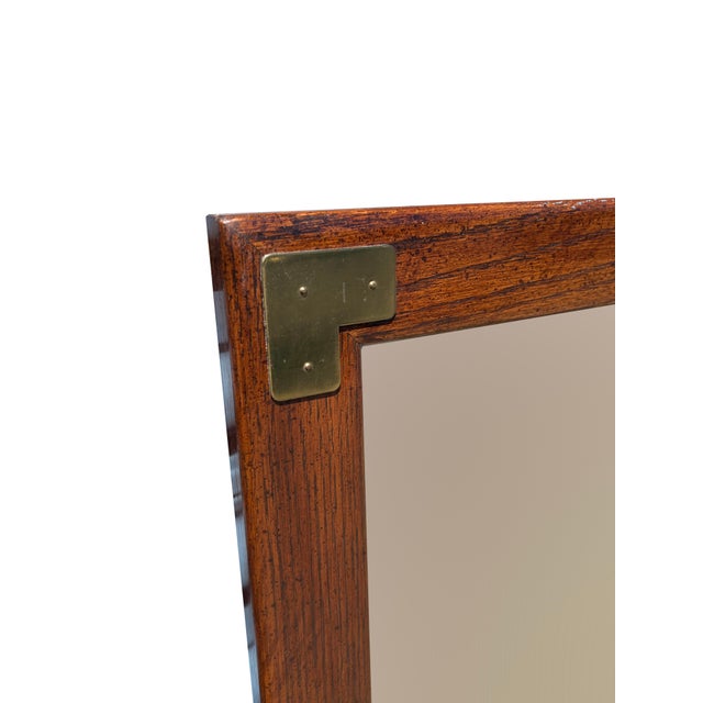 Campaign Vintage Henredon Style Campaign Wall Mirror With Brass Accents on Wood For Sale - Image 3 of 3