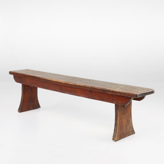 Rustic French Brown Oak Wooden Bench, 1900s For Sale - Image 12 of 12