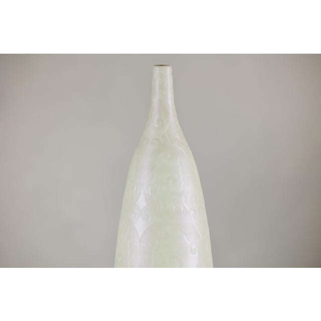 Artisan Tall White Ceramic Vase with Subtle Relief Decoration For Sale - Image 18 of 18