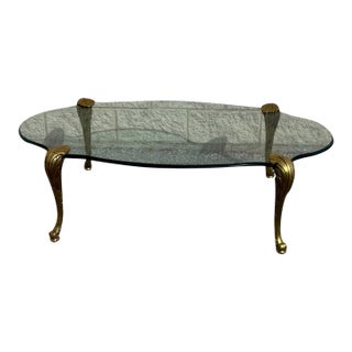 1970s Hollywood Regency P. E. Guerin Style Brass and Glass Cocktail Table For Sale