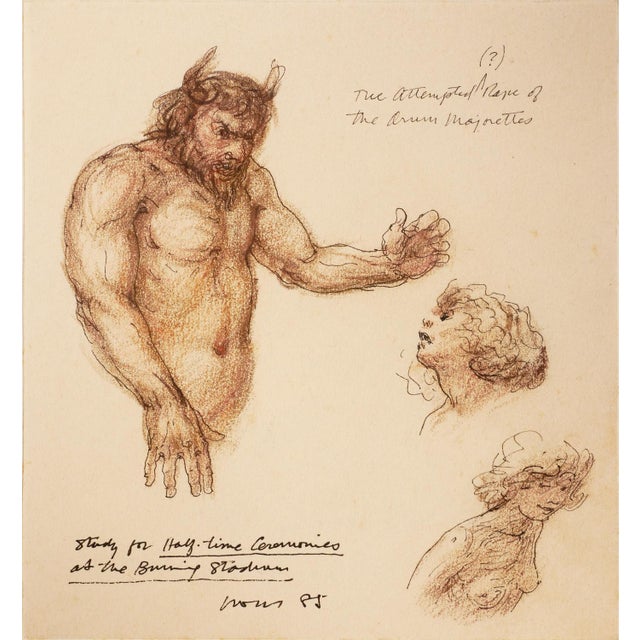 Robert Levers Modern Realistic Sepia Toned Ink Drawing Study of Nude Male and Female Figures, 1985 For Sale - Image 9 of 11