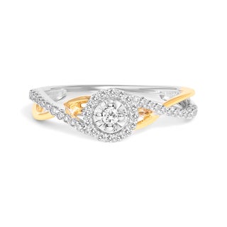 14K Yellow Gold Plated .925 Sterling Silver 1/4 Cttw Diamond Bypass and Halo Promise Ring (I-J Color For Sale