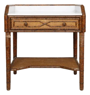 French Marble Top Faux Bamboo Side Table