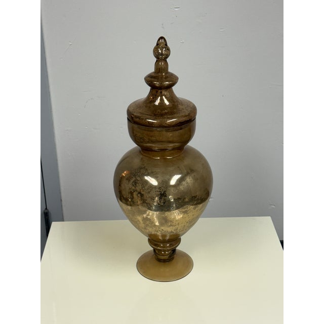 Glass Antiqued Mercury Glass Lidded Urn For Sale - Image 7 of 12