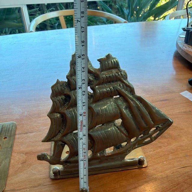 Vintage Solid Brass Sailing Ship Bookends Nautical Clipper Ship Decor Set For Sale In Los Angeles - Image 6 of 6