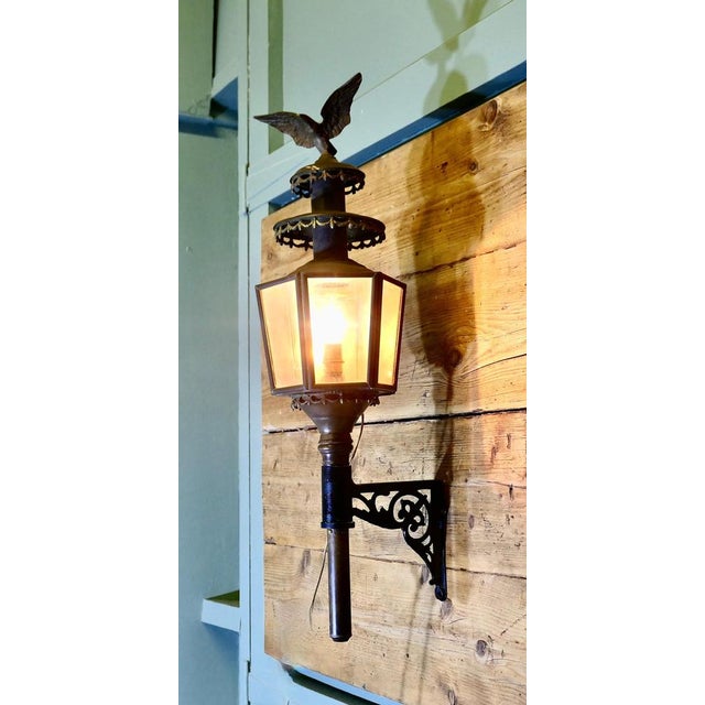 A Large Brass Carriage Light with Eagle, Wall light A Large 19th Century Carriage light, this is a large piece with an...
