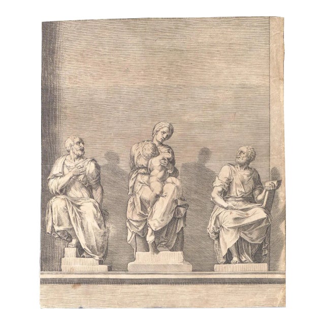 Three Statues of Woman with Child in the Center - Etching - 19th-Century For Sale
