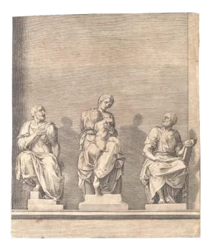 Three Statues of Woman with Child in the Center - Etching - 19th-Century